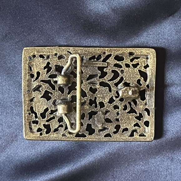 CHOCOLATE DIAMOND AND BRASS WOMENS BELT BUCKLE FLORAL MOTIF